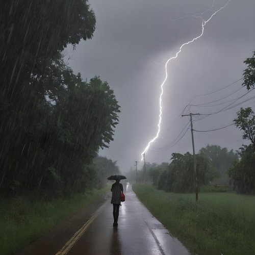 Walking in Heavy Rain Accompanied by Thunder