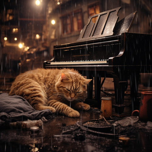 Refugio Felino Con El Piano Lluvioso En La Tranquilidad