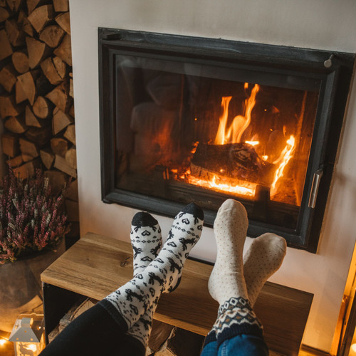 Enkindled Peace: The Fireplace's Nighttime Serenity