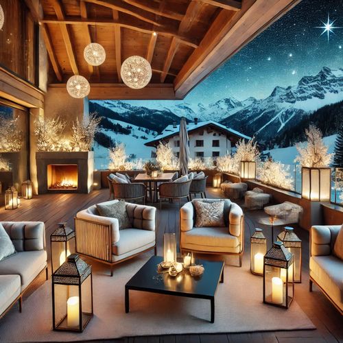 Cozy Snow Day (Warm Mountain Terrace Winter Ambience)